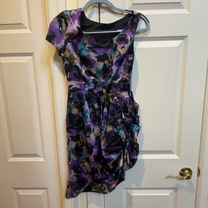 2B.Rych Single Tulip Sleeve Side Drape Bloom Floral Dress